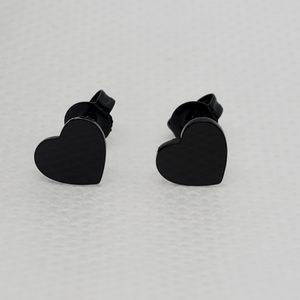 Delicate Titanium Steel Stud Earrings Simple Heart Tiny Black